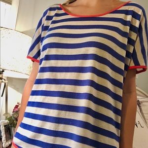 Blue striped short sleeved shirt